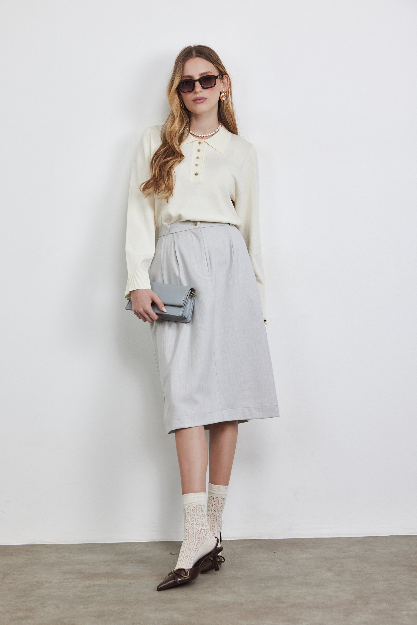 חולצה פולו סריג שמנת – תמונה 2