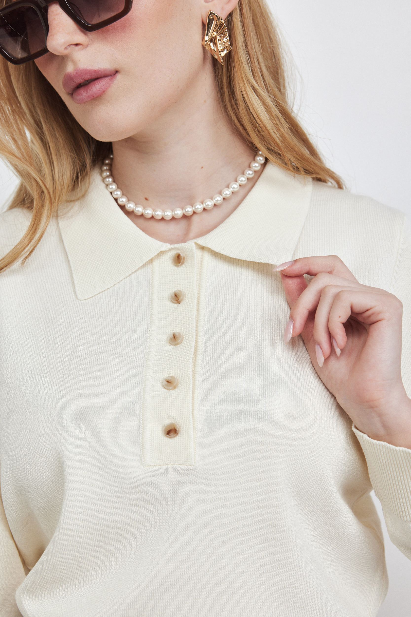 חולצה פולו סריג שמנת