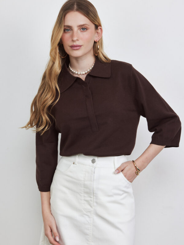 חולצה פולו סריג כותנה חום