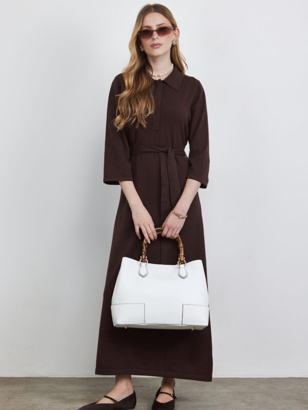 שמלה סריג פולו מקסי חום